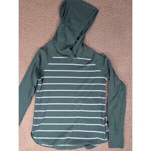 Eddie Bauer Hoodie Women Medium Green Striped Hooded Long Sleeve Fleece